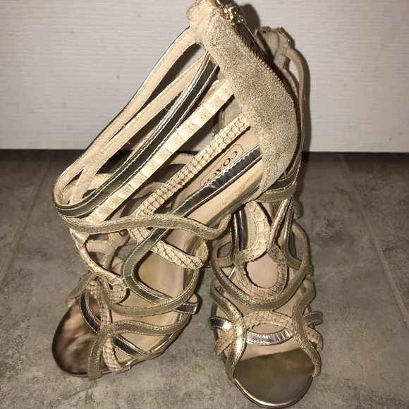 Coach snakeskin gold/beige strappy heels - Picture 1 of 6